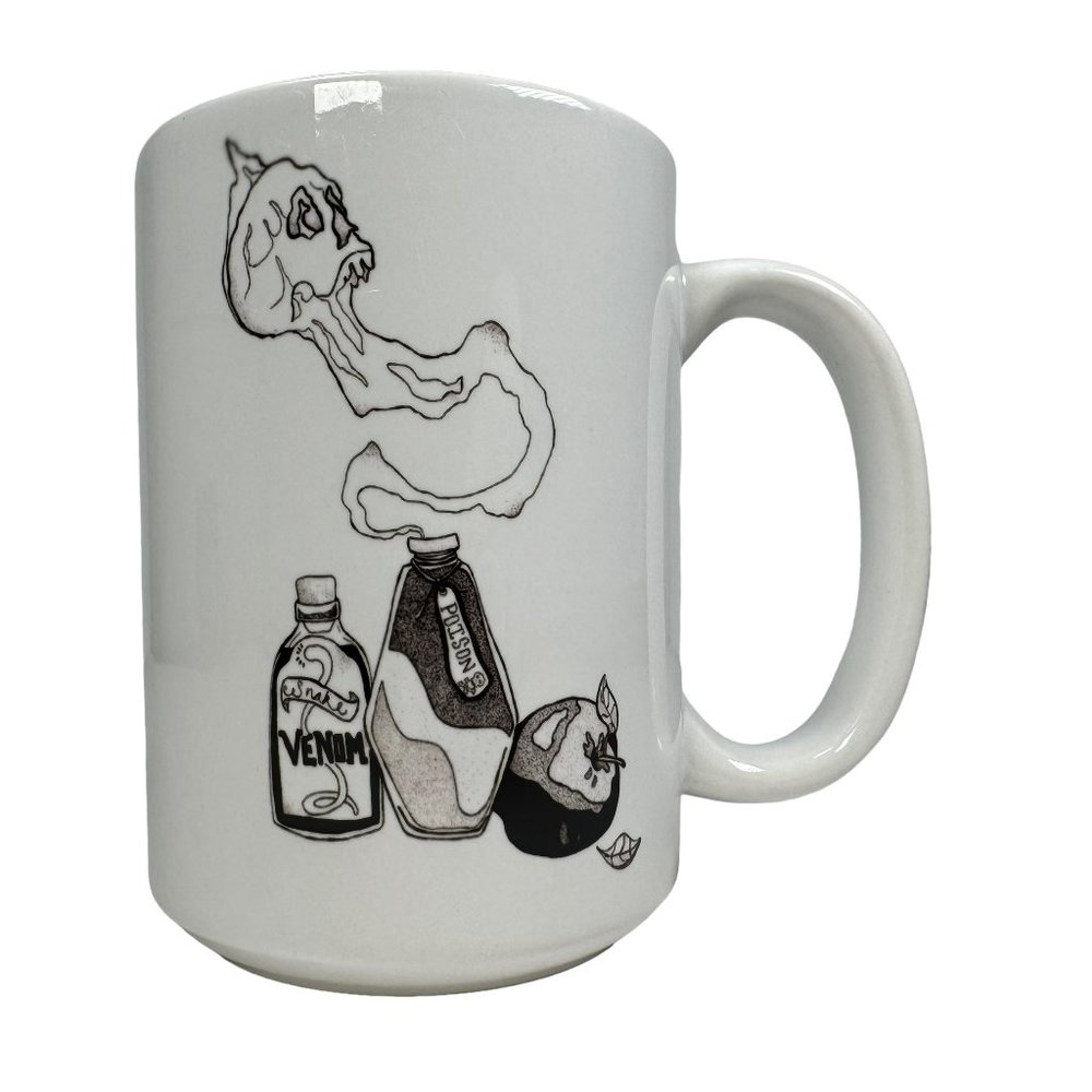 Venom Poison Apple Skull Ceramic Mug Cup Goth Punk Emo Horror Occult Halloween